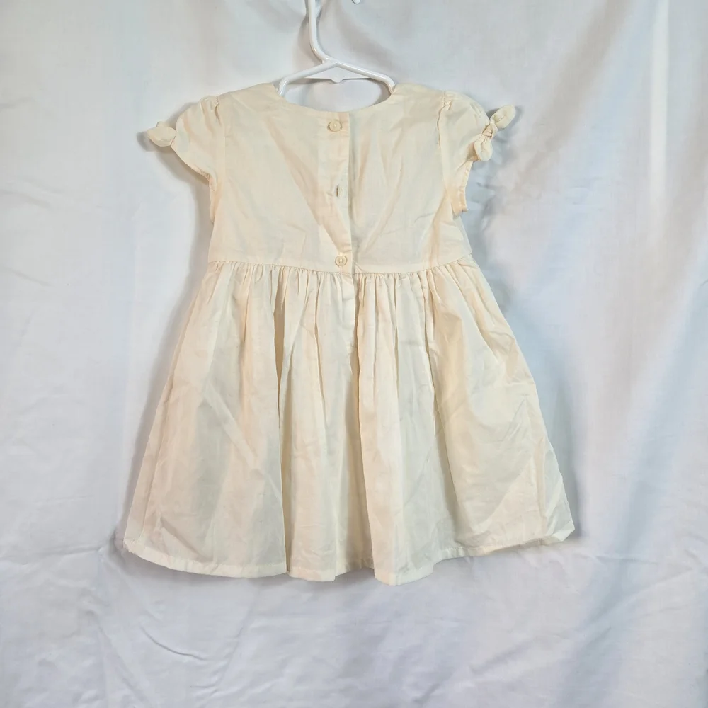 OshKosh B'gosh Baby Girl Ivory Bow Cap Sleeve Lined Front Pleat Light Dress 24Mo